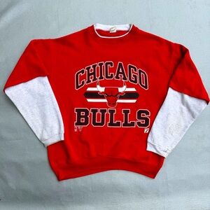 Vintage 90s Competitor Chicago Bulls Layered Crewneck Sweatshirt Red Gray USA XL